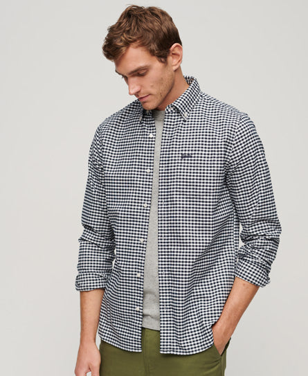 Cotton Long Sleeve Oxford Eclipse Navy Gingham Shirt-Model view