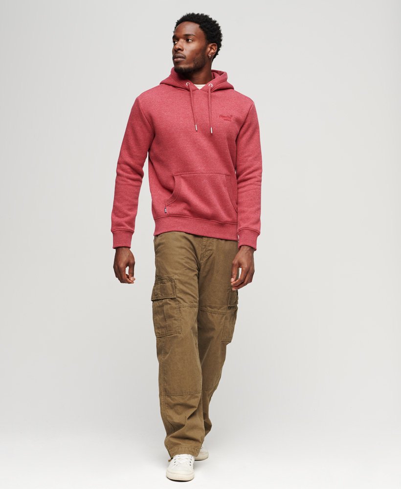 Men's Essential Logo Hoodie-Berry Red Marl-Model Full Front View