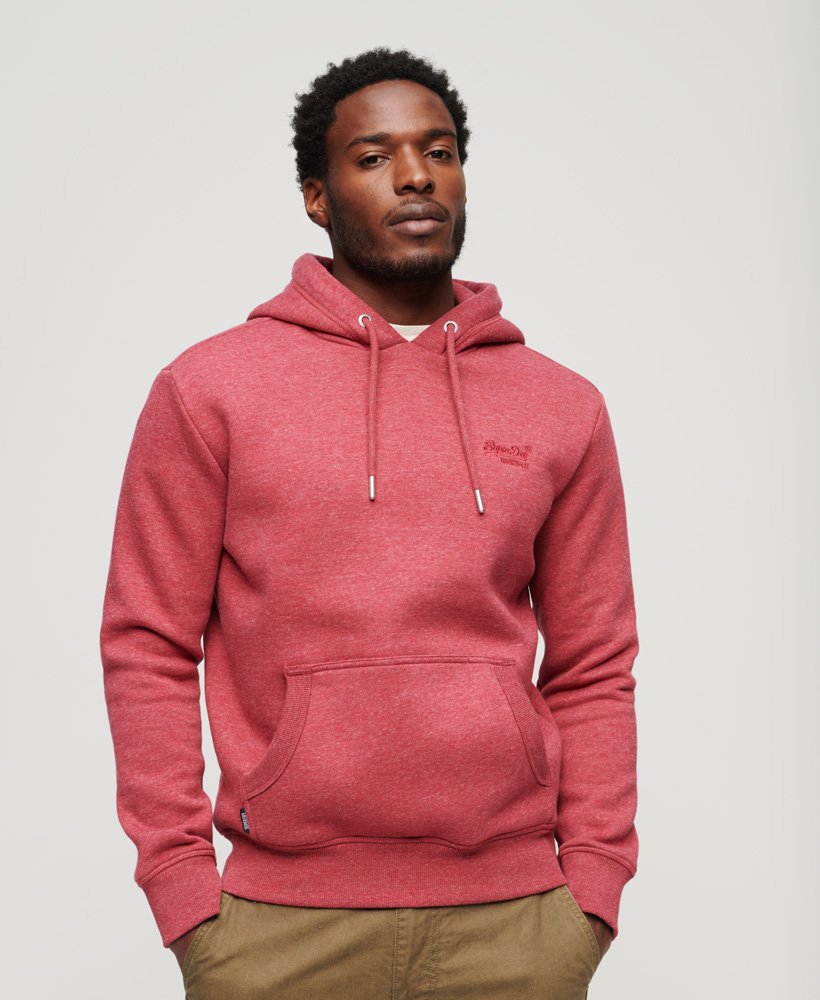 Men's Essential Logo Hoodie-Berry Red Marl-Front View