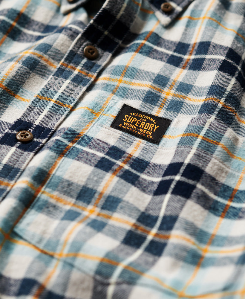 Men's Long Sleeve Cotton Lumberjack Shirt-Canyon Check Light Grey-Chest Logo View