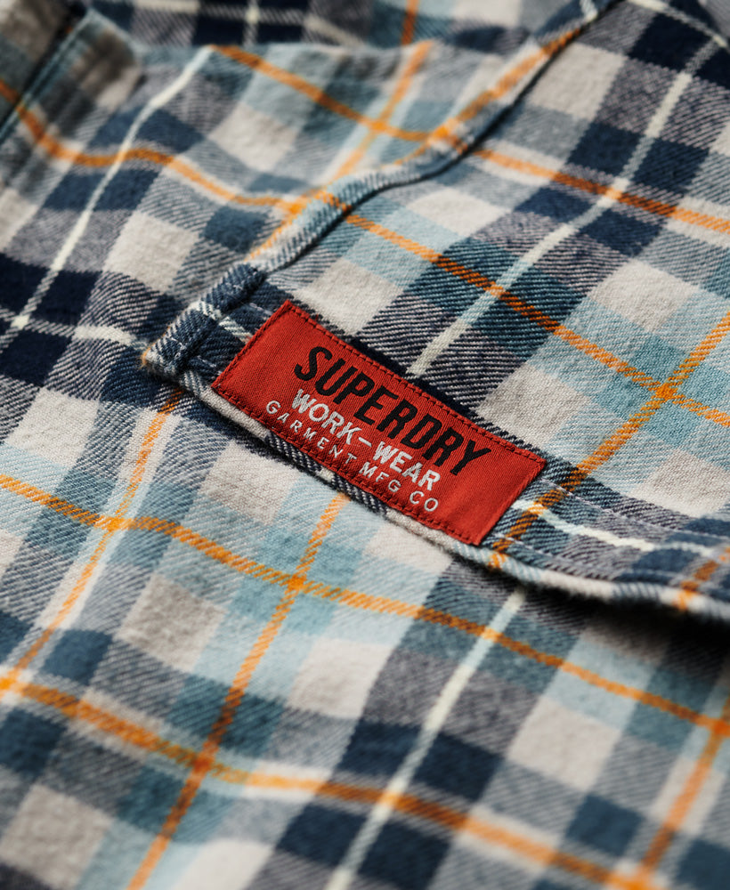 Men's Long Sleeve Cotton Lumberjack Shirt-Canyon Check Light Grey-Tab Logo View