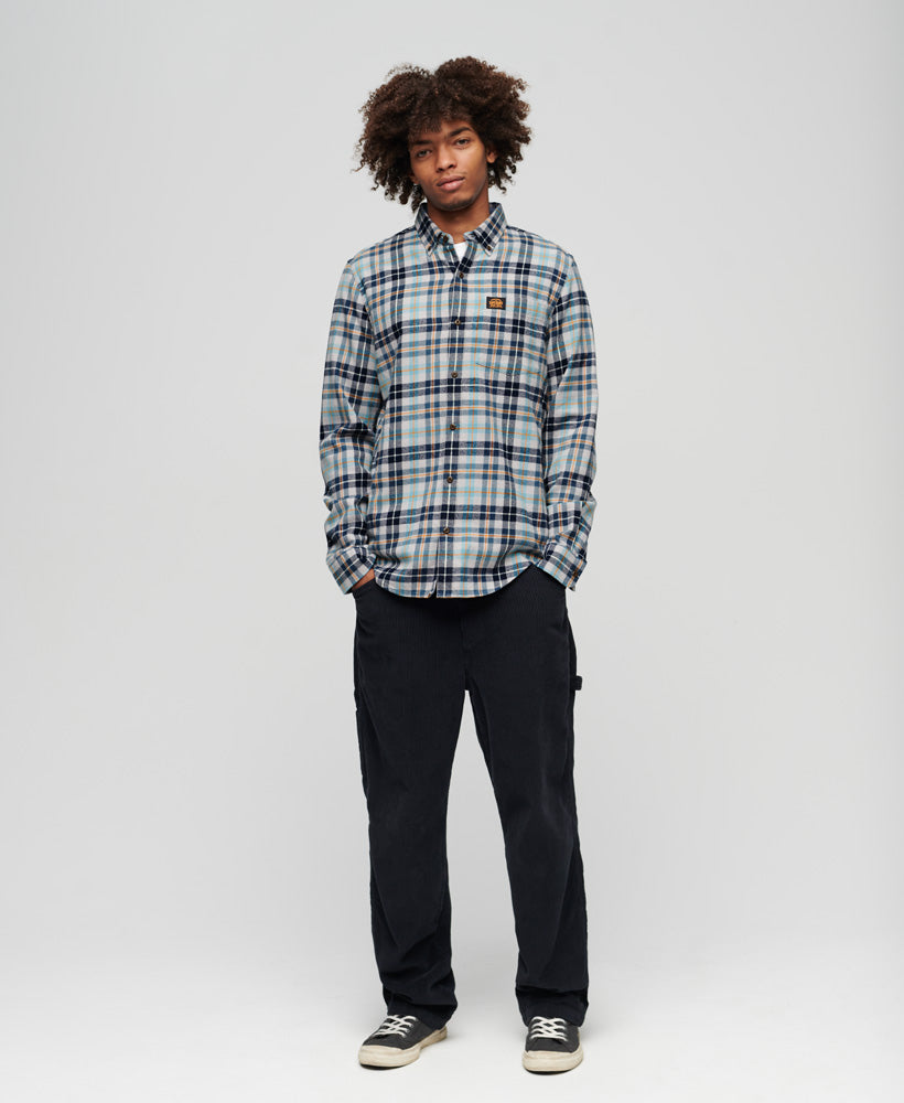 Men's Long Sleeve Cotton Lumberjack Shirt-Canyon Check Light Grey-Model Full Front View