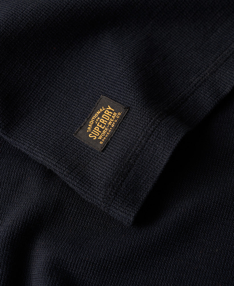 Men's Waffle Long Sleeve Henley Top-Eclipse Navy-Tab Logo View