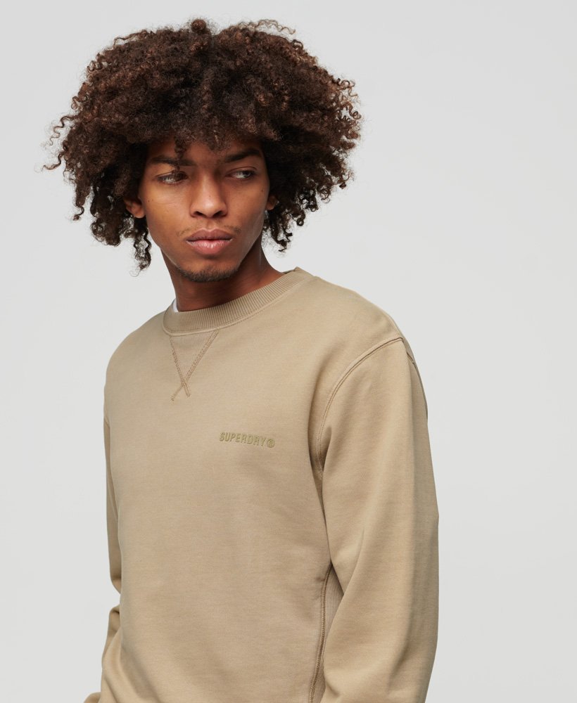 Overdyed Logo Loose Crew-Winter Twig Beige-Close up view