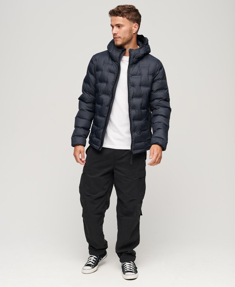 Short Quilted Puffer Coat-Eclipse Navy-Full model view