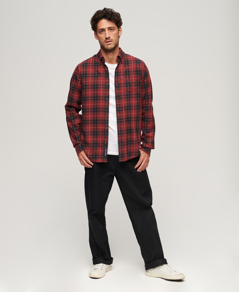 Men's Vintage Check Shirt-Hoxton Check Red-Model Full Front View