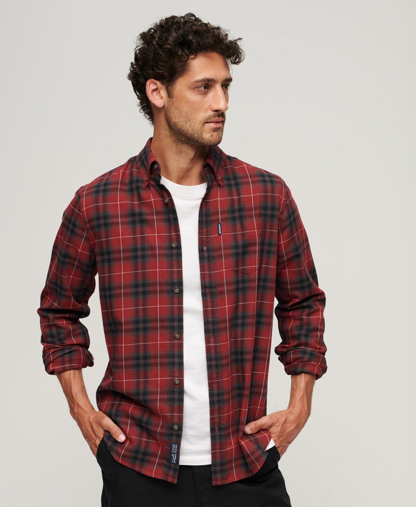 Men's Vintage Check Shirt-Hoxton Check Red-Front View