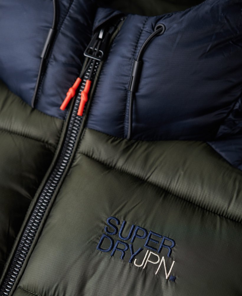 Hood Colour Block Navy/Moss Sport Puffer Jacket-Zip detail view
