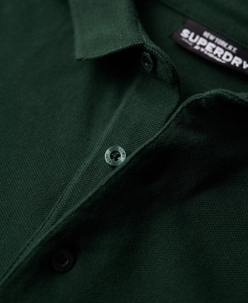 Long Sleeve Cotton Pique Polo-Forest Green-Collar button view