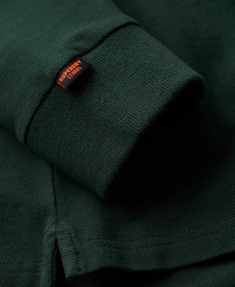 Long Sleeve Cotton Pique Polo-Forest Green-Sleeve Cuff detail
