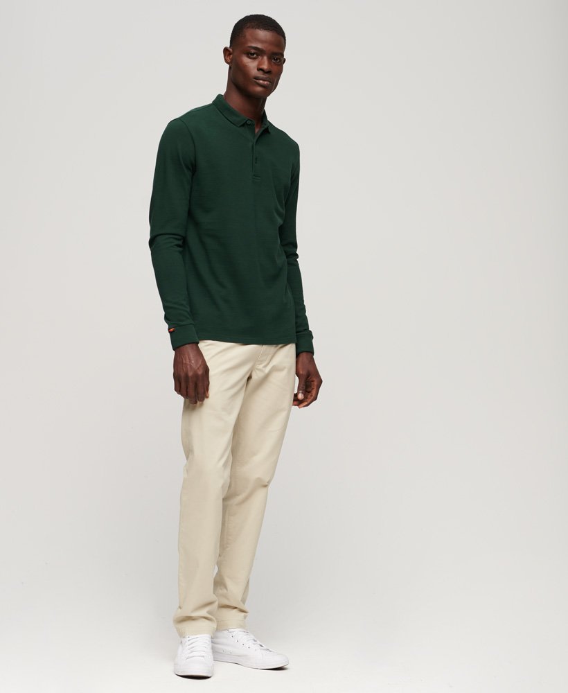 Long Sleeve Cotton Pique Polo-Forest Green-Full model view
