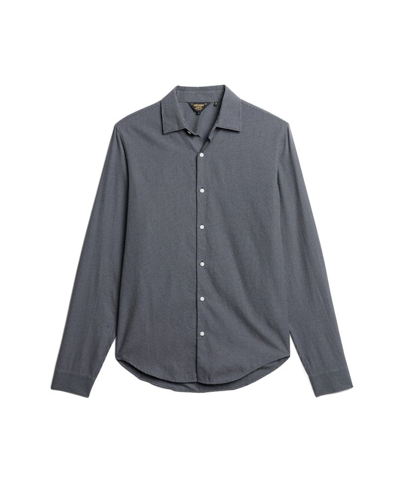 SUPERDRY Long Sleeve Cotton Smart Shirt-Navy Blue Mix Navy Blue Mix flat front view