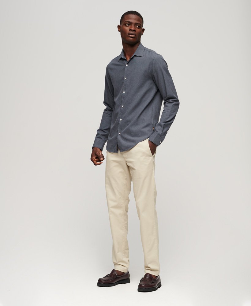 Men's Long Sleeve Cotton Smart Shirt-Navy Blue Mix-Model Full Front View