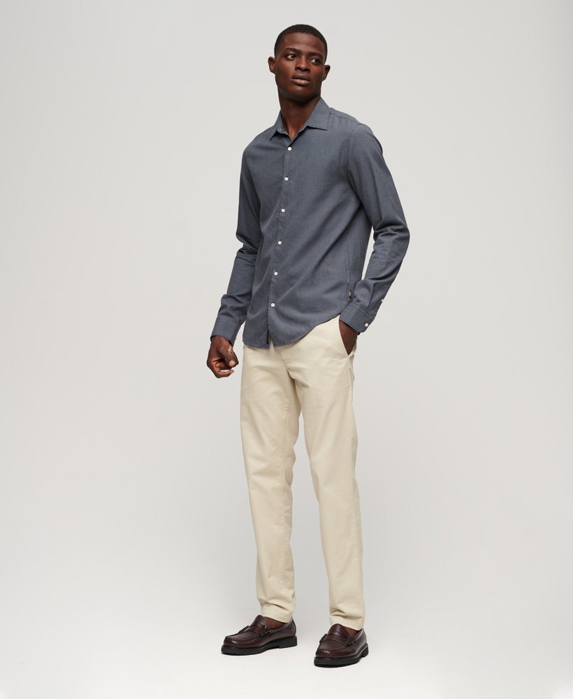 SUPERDRY Long Sleeve Cotton Smart Shirt-Navy Blue Mix Navy Blue Mix model front view