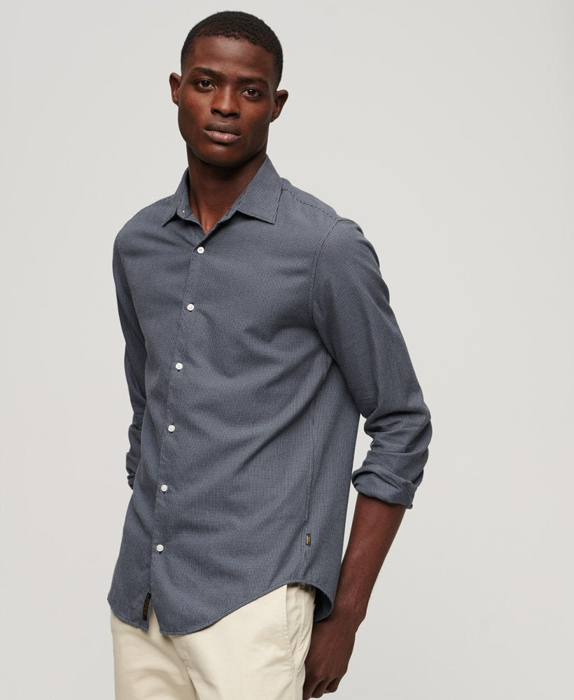 Men's Long Sleeve Cotton Smart Shirt-Navy Blue Mix-Model Front View