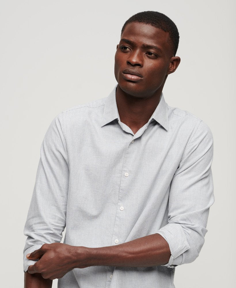 Men's Men's Long Sleeve Cotton Smart Shirt-Charcoal Grey Mix-=Close Up of Front View