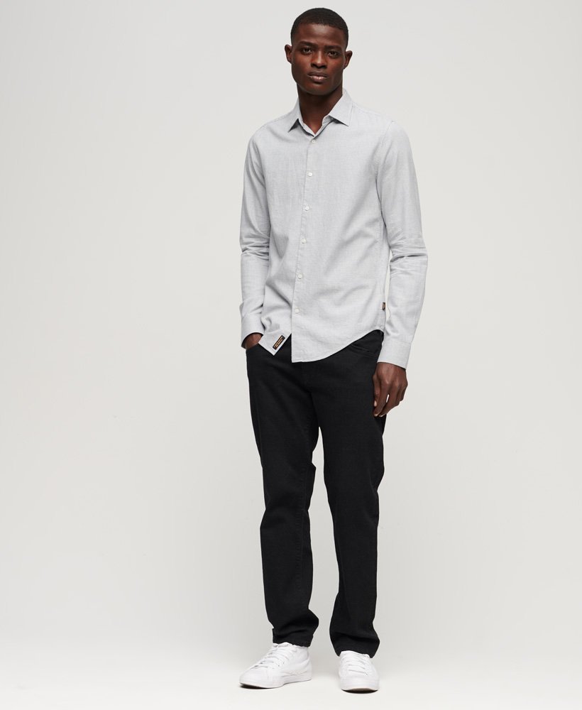 SUPERDRY Long Sleeve Cotton Smart Shirt-Charcoal Grey Mix Charcoal Grey Mix model front view