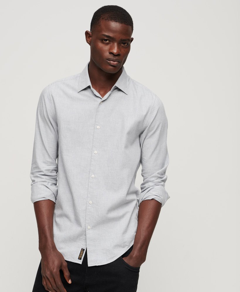 SUPERDRY Long Sleeve Cotton Smart Shirt-Charcoal Grey Mix Charcoal Grey Mix front view