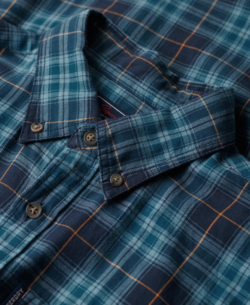 Men's Vintage Check Shirt-Hoxton Check Navy-Collar View
