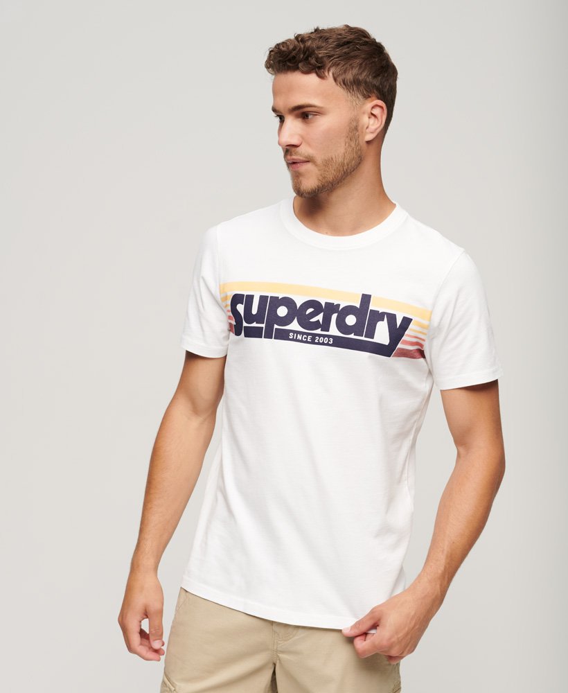 Men's Terrain Striped Logo T Shirt-Optic-Model Full Front View