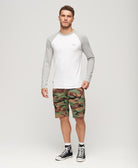 SUPERDRY Essential Baseball Long Sleeve Top-Optic/ Grey Optic/Athletic Grey Marl model front view