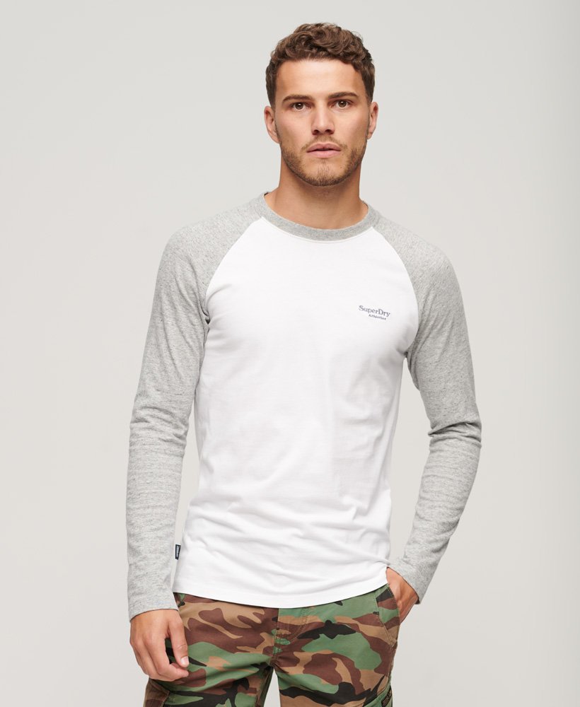 SUPERDRY Essential Baseball Long Sleeve Top-Optic/ Grey Optic/Athletic Grey Marl front view
