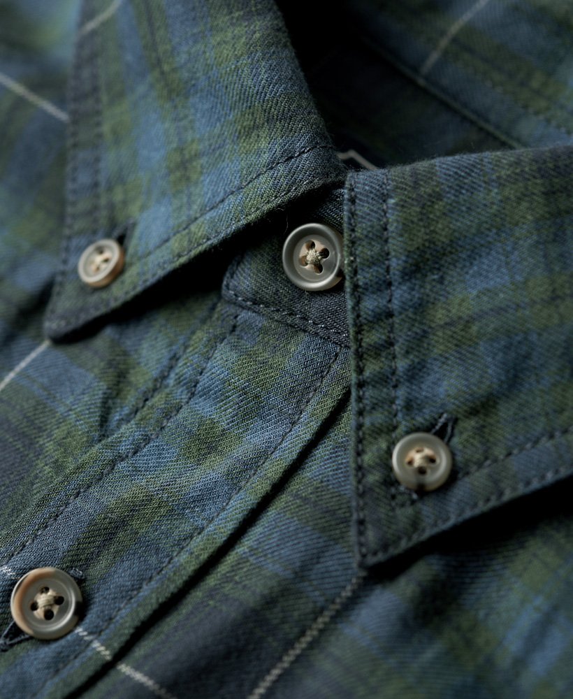 Men's Vintage Check Shirt-Hoxton Check Navy Green-Collar View