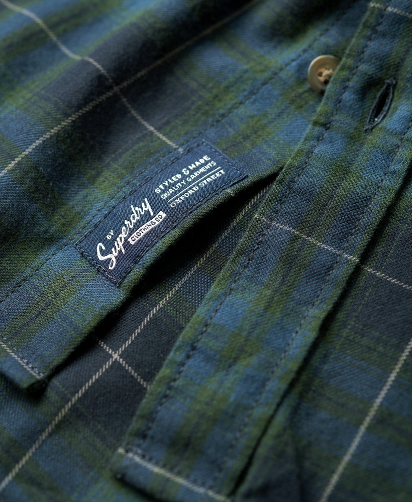 Men's Vintage Check Shirt-Hoxton Check Navy Green-Tab Logo View
