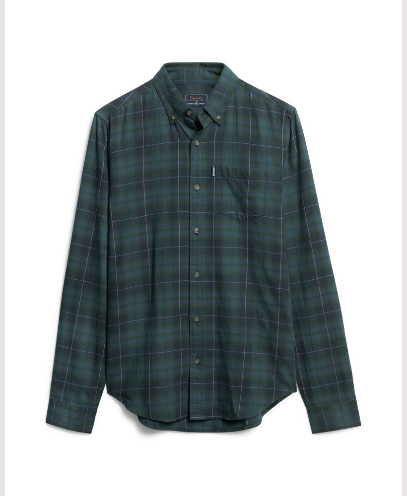 Men's Vintage Check Shirt-Hoxton Check Navy Green-Ghost Front View