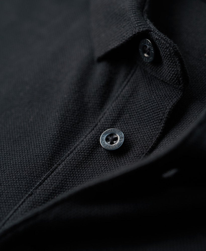 Men's Long Sleeve Cotton Pique Polo-Eclipse Navy-Button View