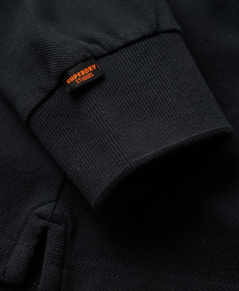 Men's Long Sleeve Cotton Pique Polo-Eclipse Navy-Logo Tab View