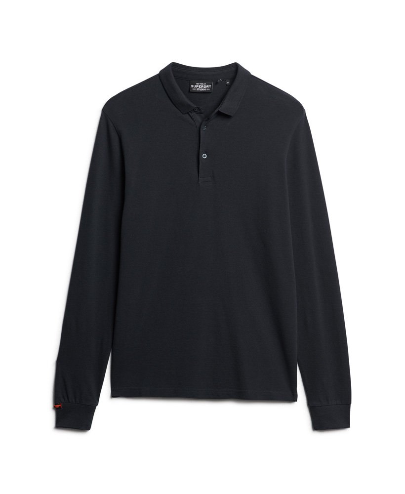 Men's Long Sleeve Cotton Pique Polo-Eclipse Navy-Ghost Front View