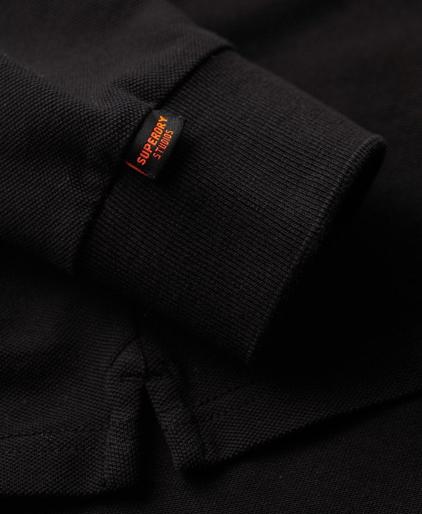 Men's Long Sleeve Cotton Pique Polo-Black-Tab Logo View