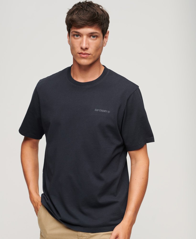 Men's Overdyed Logo Loose Tee-Eclipse Navy-Front View