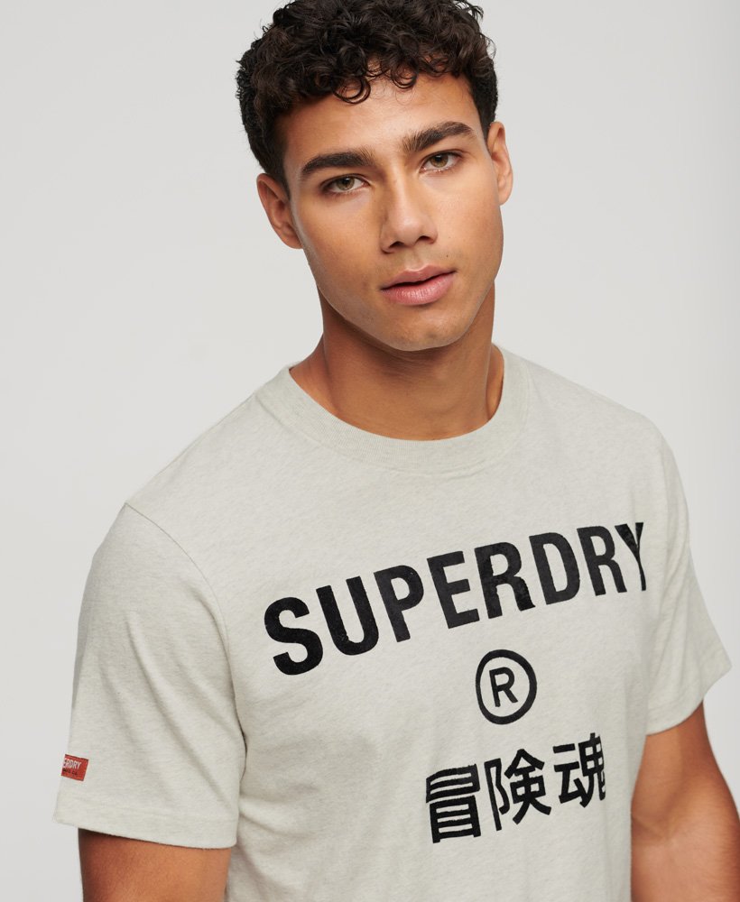 SUPERDRY Workwear Logo Vintage T Shirt-Oatmeal Grey Marl Oatmeal Grey Marl model front view