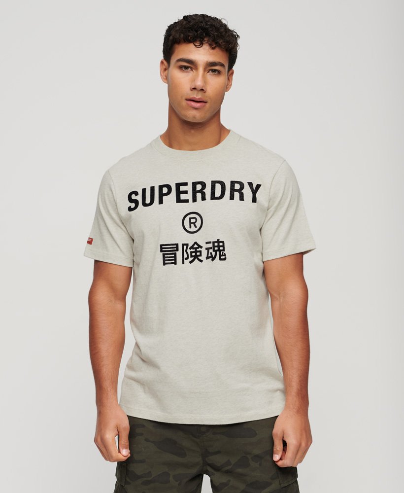 SUPERDRY Workwear Logo Vintage T Shirt-Oatmeal Grey Marl Oatmeal Grey Marl front view