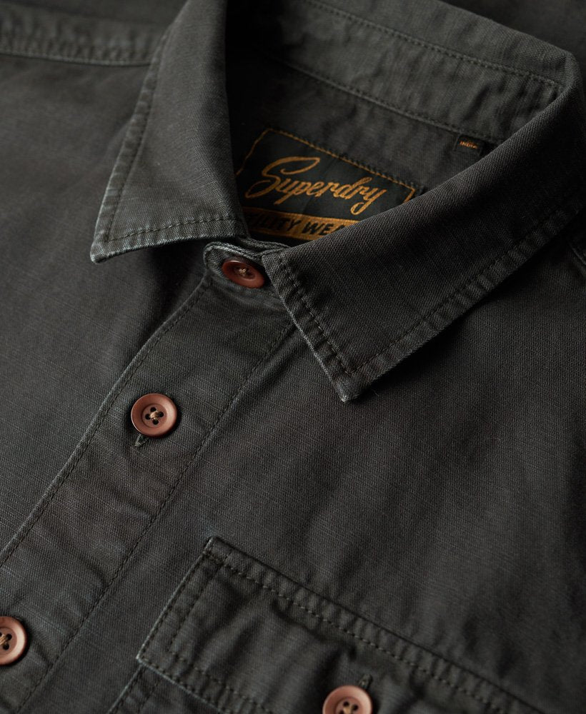 Men's Vintage Military Overshirt-Jet Black-Collar & ButtonView