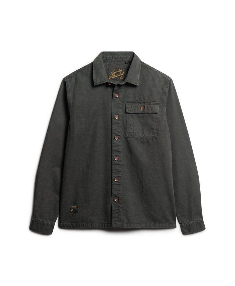 Men's Vintage Military Overshirt-Jet Black-Ghost Front View