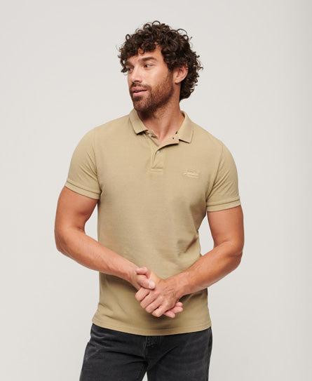 SUPERDRY Vintage Destroy Canyon Sand Brown Polo Canyon Sand Brown model front view