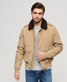 SUPERDRY 70s Cord Borg Collar Jacket-Classic Tan Brown Classic Tan Brown model front view