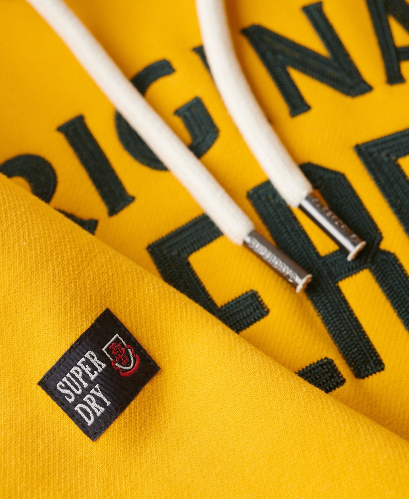 Men's Athletic Script Graphic Hoodie-Golden Rod Yellow-Close Up View