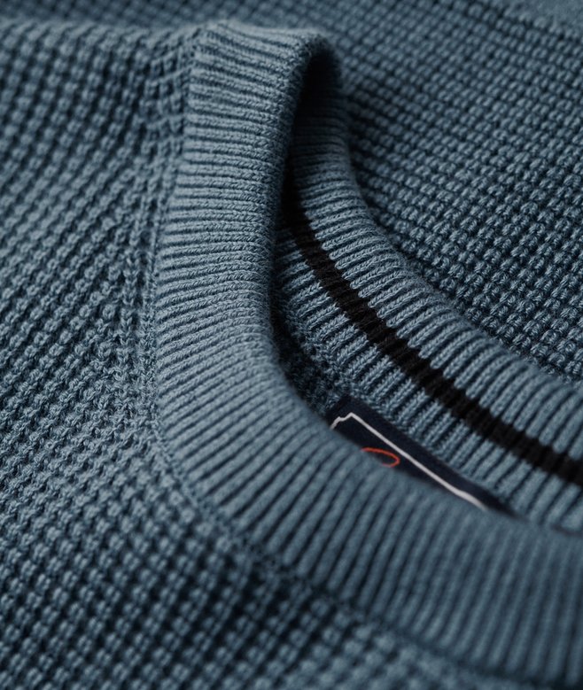 Textured Crew Knit Jumper-Denim Blue-Close up view