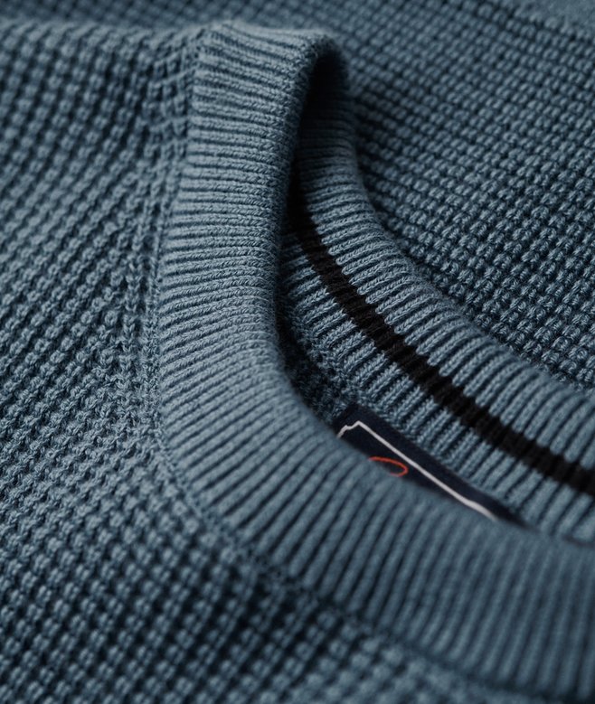 SUPERDRY Textured Crew Knit Jumper-Denim Blue Denim Blue back view