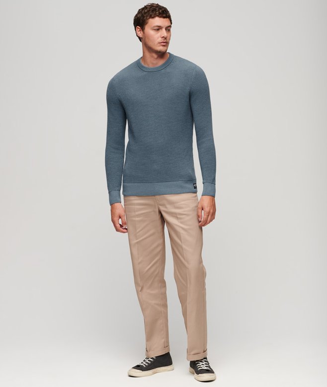 Textured Crew Knit Jumper-Denim Blue-Full model view