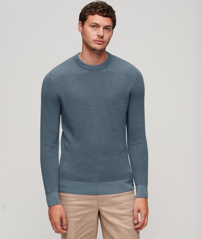 Textured Crew Knit Jumper-Denim Blue