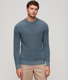 SUPERDRY Textured Crew Knit Jumper-Denim Blue Denim Blue front view