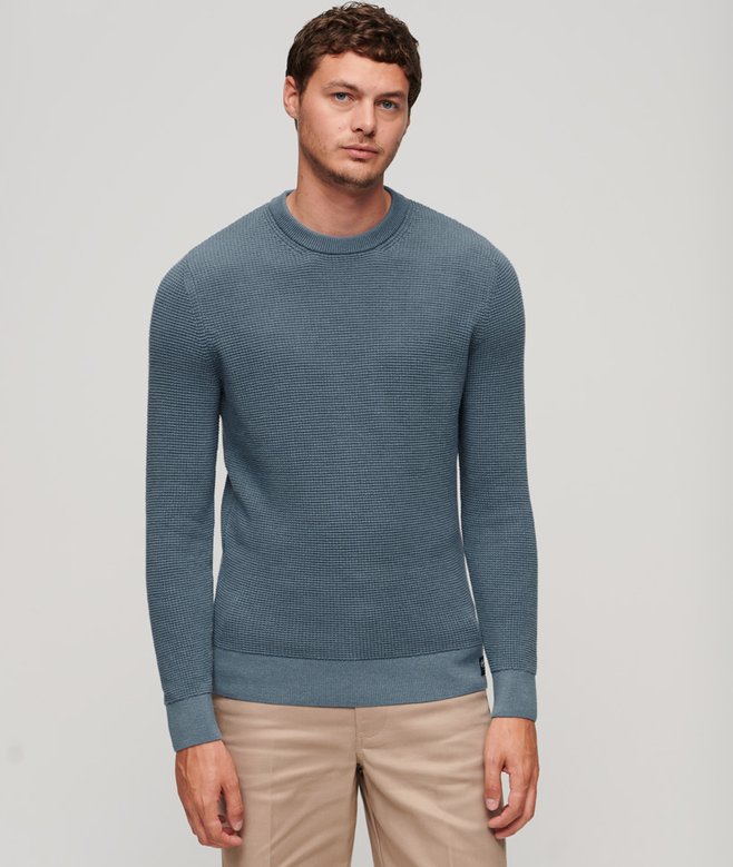 SUPERDRY Textured Crew Knit Jumper-Denim Blue Denim Blue front view