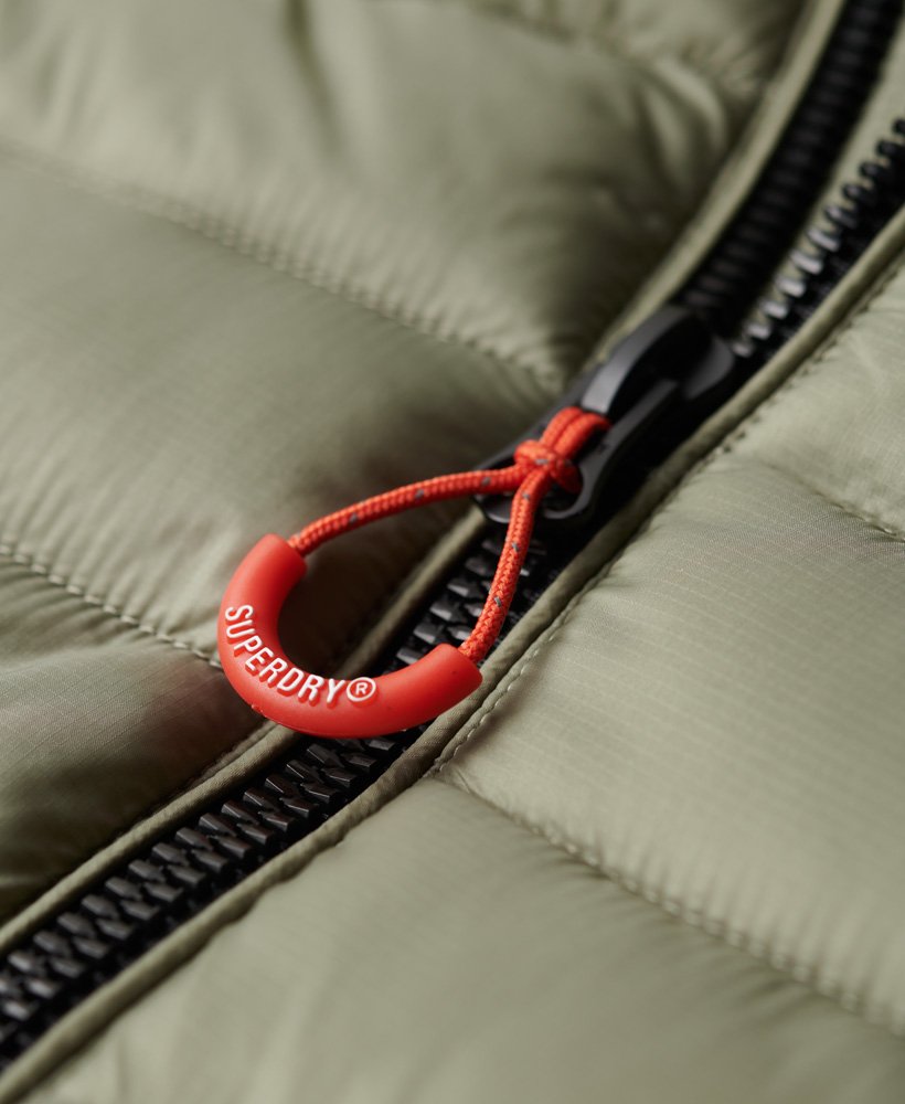 Hooded Fuji Sport Padded Light Khaki Green Jacket-Zip detail