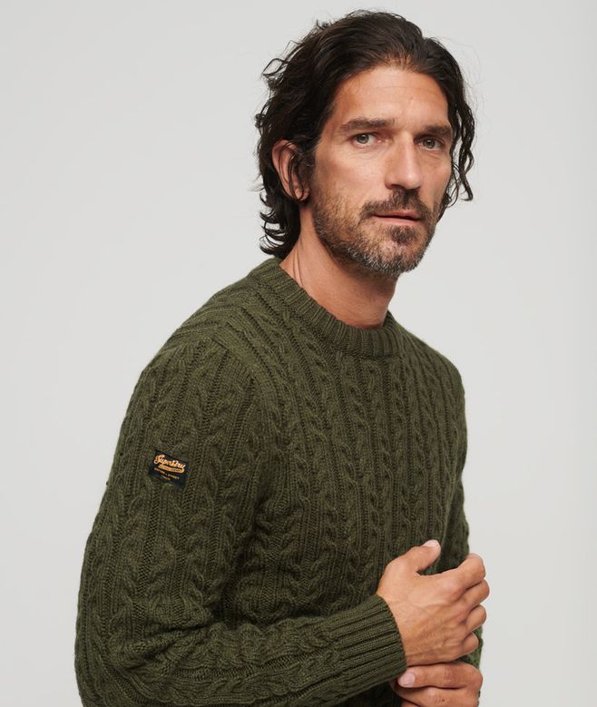 Jacob Cable Jumper-Moss Green-Side view