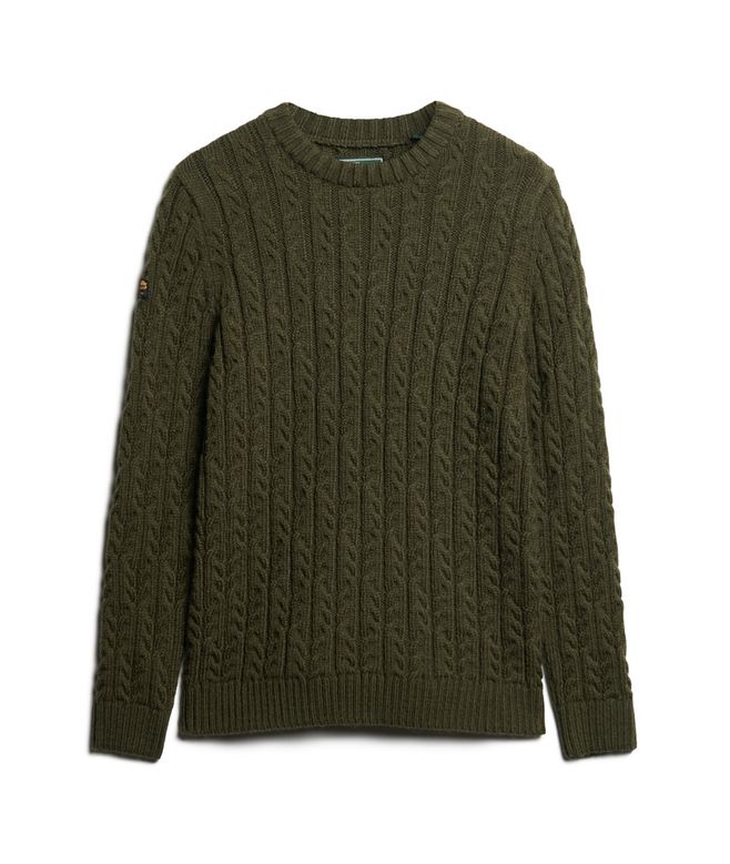 Jacob Cable Jumper-Moss Green-Front view